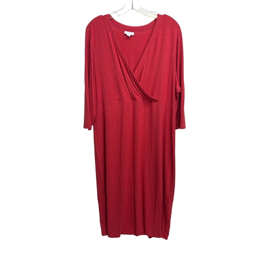 J Jill Womens Midi Dress Size XL Tall Red V Neck Rayon Stretch Surplice Top